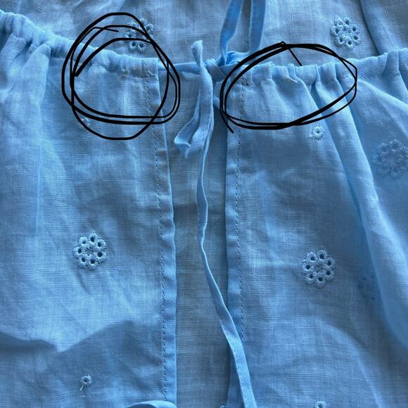 J Crew Tie Front Eyelet Top In Ramie XS Sheer Blue Preppy Flaws - Picture 13 of 15